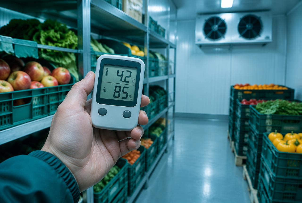 Example zoning diagram separating apples, bananas, leafy vegetables and frozen goods