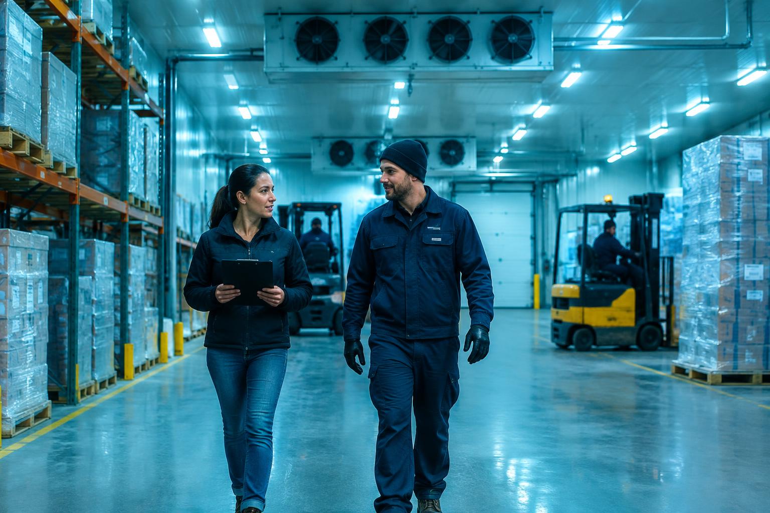 Cold store manager reviewing first-year refrigeration performance