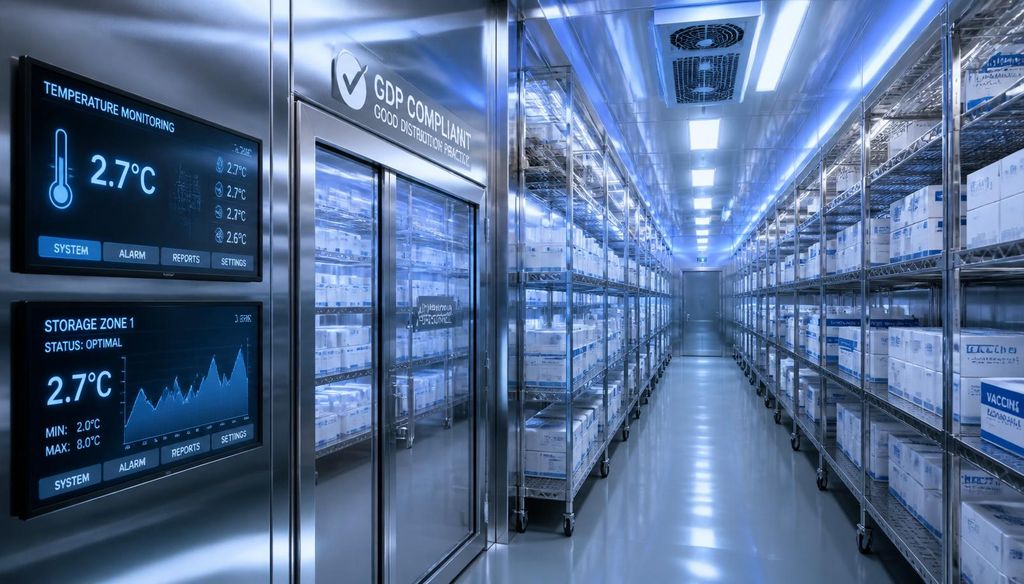 Pharmaceutical GDP cold storage room with temperature monitoring